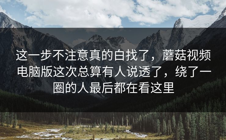 这一步不注意真的白找了，蘑菇视频电脑版这次总算有人说透了，绕了一圈的人最后都在看这里