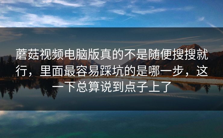 蘑菇视频电脑版真的不是随便搜搜就行，里面最容易踩坑的是哪一步，这一下总算说到点子上了