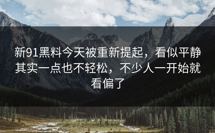 新91黑料今天被重新提起，看似平静其实一点也不轻松，不少人一开始就看偏了